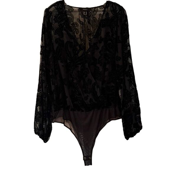 Forever 21 black velvet burnout bodysuit size 2x - Picture 1 of 9